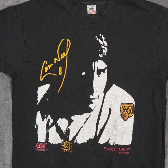 VTG Cam Neely Shirt Mens Large Black Face Off Bruins Signature Fruit Loom Flag - Picture 2 of 14